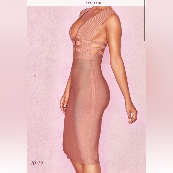 House of CB Camel Deep Plunge Bodycon Dress - Picture 5 of 8